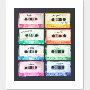 Colorful cassettes watercolors composition Posters and Art